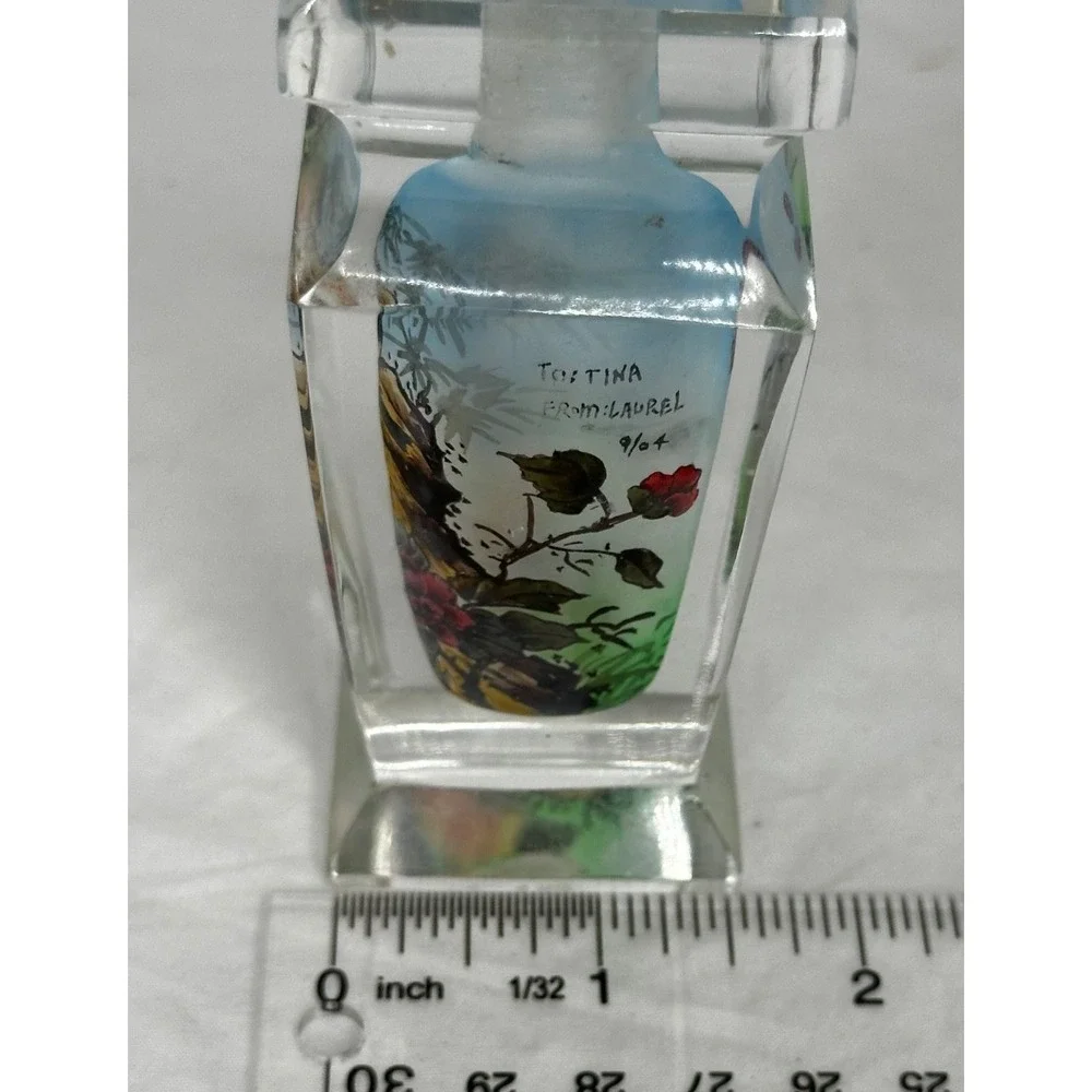 Crystal Reverse Hand Painted Vase Birds Flowers Signed  To Tina from Laurel